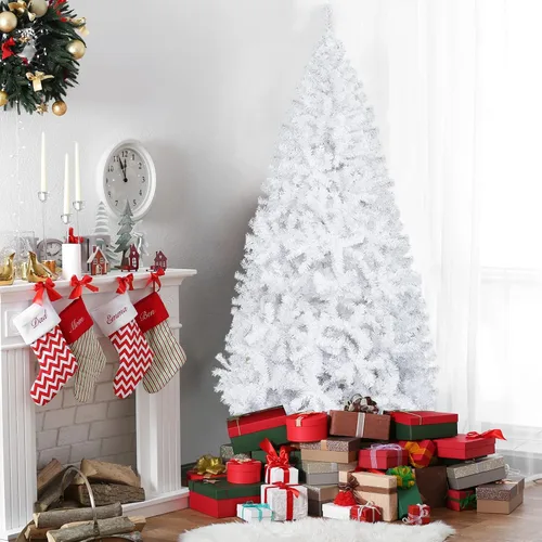 Vista 3 de Bonnlo - Pino de Navidad artificial, sin luces, blanco, de 5 pies, árbol de Navidad pequeño, decoración para fiesta, base de metal resistente