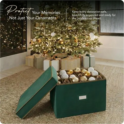 Vista 2 de Covermates Keepsakes – Caja de almacenamiento ajustable de 72 piezas – Capacidad para adornos de 4 pulgadas – Resistente – Asas – apilables