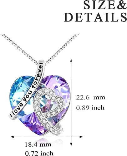 Vista 4 de AOBOCO Collar de corazón de plata de ley con colgante de corazón de cristal, joyería de cristal "I Love You Forever", regalos para mujer