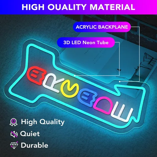 Vista 5 de Arcade - Letreros de neón con flecha de estilo retro con control remoto multifuncional para sala de juegos, luces de juego para decoración de pared