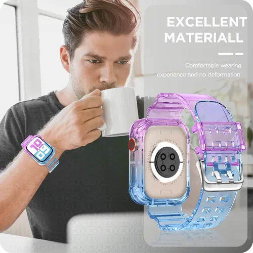 Vista 206 de DABAOZA - Correa transparente compatible con Apple Watch con estuche protector, correa deportiva de TPU con brillo para mujeres y hombres