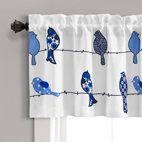 Vista 2 de Lush Decor Rowley Birds - Cortina (panel individual), 52 pulgadas de ancho x 18 pulgadas de largo, azul marino