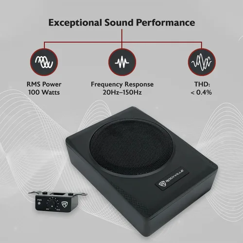 Vista 2 de Rockville Subwoofer delgado bajo el asiento amplificador integrado, carcasa de aluminio, control remoto, perfecto para audio de coche/camión