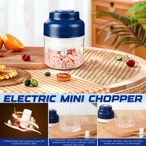 Vista 4 de Picadora eléctrica de ajo 2026, picadora de ajo pequeña, recargable, procesador de alimentos pequeño portátil de 8.5 fl oz, herramienta eléctrica