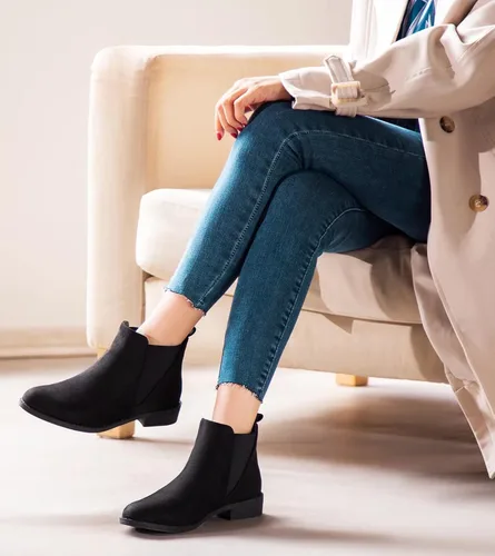 Vista 6 de MaxMuxun - Botas Chelsea de gamuza sintética de caña baja sin tacón para mujer, clásicos y cómodos