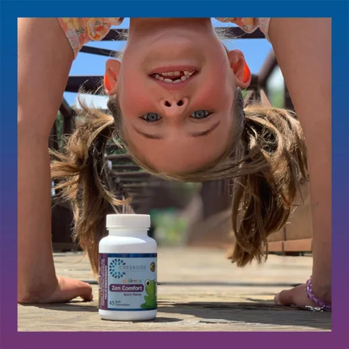 Vista 6 de Zen Comfort para niños, Apoyo orgánico para la relajación con 5-HTP, L-Teanina, Pasiflora, Zinc, Formulado por pediatras, Sin azúcar, Vegano, Sabor