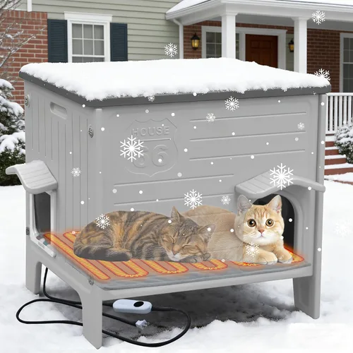 Vista 9 de Deblue Casa de Gatos al Aire Libre Resistente a la Intemperie de Plástico con Puerta de Escape para Gatos Interiores Impermeables Refugio para Gatos