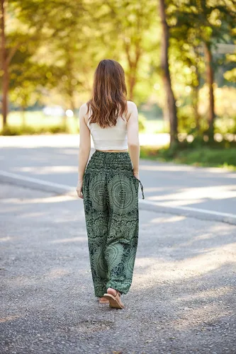Vista 5 de Lannaclothesdesign Pantalones de harén para mujer, cintura alta, pantalones de yoga bohemios con bolsillos, ropa hippie bohemia