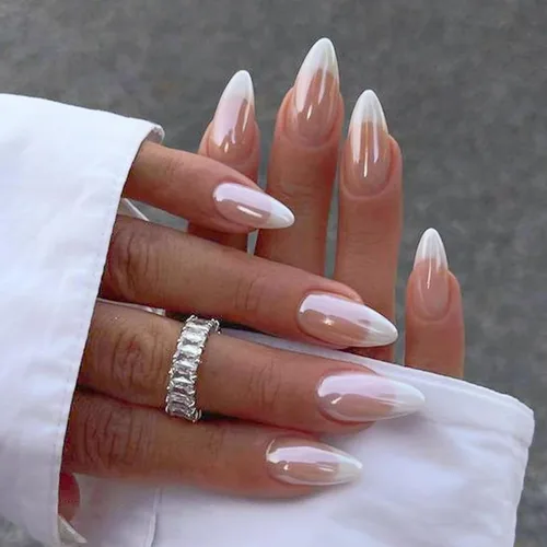 Vista 26 de Uñas postizas a presión marrón café, uñas postizas medianas de almendra, color sólido, cobertura completa, uñas postizas artificiales brillantes