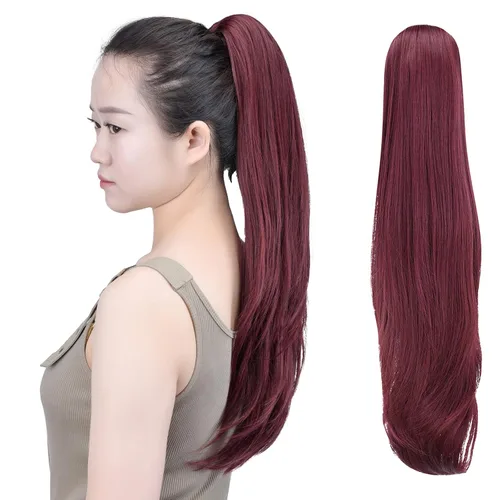 Vista 62 de SYXLCYGG Auburn Clip Cola de caballo Clip Cola de caballo Extensión de cola de caballo ondulado 10 pulgadas 3.5 oz pelo sintético falso pieza