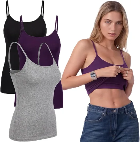 Vista 12 de Emmalise Camiseta de mujer con brasier integrado, soporte de tela sin varillas, camisola corta