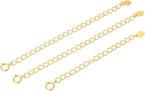 Vista 2 de Adabele SS302-2 - 1 extensión de cadena de plata de ley chapada en oro amarillo real, lindo corazón caída, fuerte, extraíble, ajustable, de 2