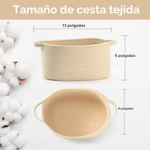 Vista 2 de Happyiren Linda Cesta Tejida para Regalo – Cesta de Regalo Vacía Beige para Guardería, Regalos de Fiesta de Bebé, Cumpleaños, Boda, Cestas Boo