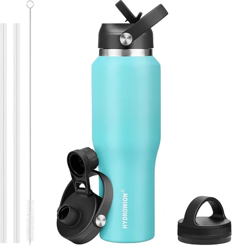 Vista 57 de HYDROWION Botella de agua aislada de 32 onzas, soporte para botella de agua para automóvil, botella de viaje aislada al vacío de doble pared