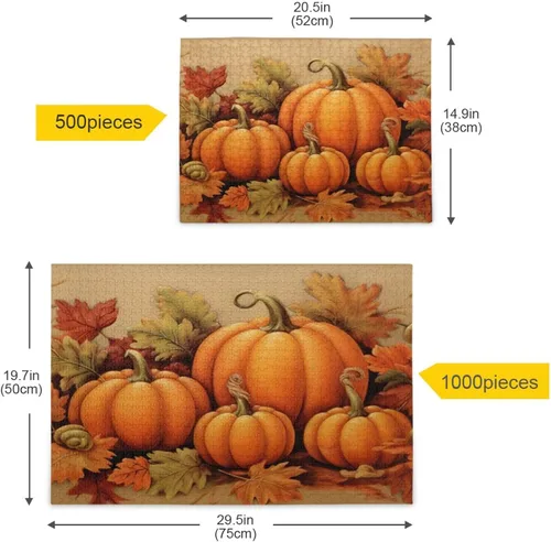 Vista 5 de Rompecabezas de otoño de calabaza de 500 piezas para adultos, rompecabezas educativos de aprendizaje, juguetes familiares difíciles y desafiantes