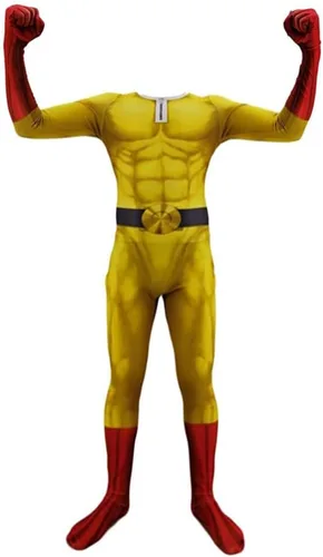 Vista 5 de Saitam - Enterizo de superhéroe para Halloween, traje de una pieza con capa para cosplay