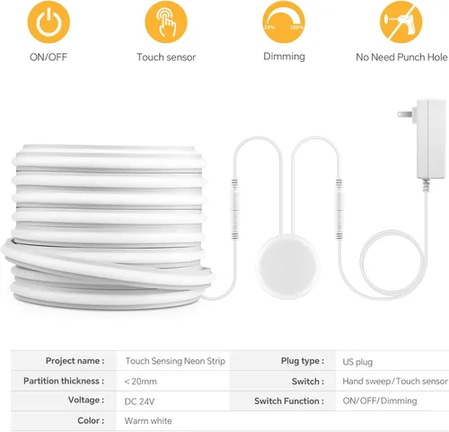 Vista 4 de La cuerda de neón de la MAZORCA del silicón enciende la prenda impermeable flexible 16.4FT cortable Self-Adhesive Dimmable COB Led Strip Lights