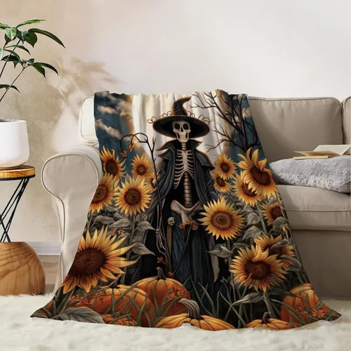 Vista 7 de YeeJu Manta de Halloween de calabaza espeluznante vintage para bebé y mascota, acogedora, suave y mullida, manta de forro polar de felpa para sofá