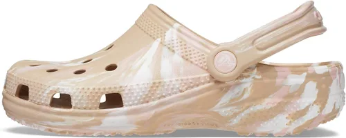 Vista 5 de Crocs - Zueco clásico unisex teñido con efecto mármol, Chai/rosa, talla 12 de EE. UU. para hombre
