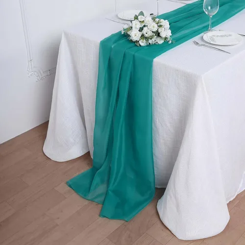 Vista 15 de Tableclothsfactory Camino de mesa de gasa de amatista de 22 x 80 pulgadas para bodas, fiestas, banquetes, decoración, ajuste rectangular y mesa