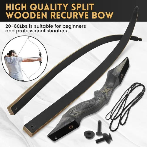 Vista 4 de Obert Black Hunter - Arco recurvo de tiro con arco de 60 pulgadas, mano izquierda, 20-60 libras, extremidad de núcleo de bambú para práctica de caza