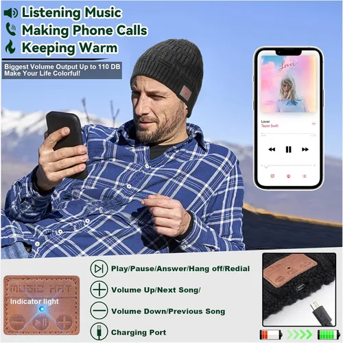 Vista 4 de Wireless Bluetooth Beanie Hat Set wWinter Cap, Unique Tech Birthday for Men Women Teenager Boy Gamer Worker