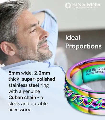 Vista 6 de King Ring Anillo giratorio de 0.315 pulgadas, anillo plano pulido fino para hombres y mujeres con cadena cubana, diseñado en Estados Unidos