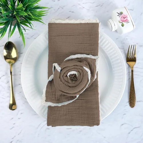 Vista 38 de FINGERCRAFT Servilletas de tela de lino y algodón de 12 unidades con esquinas ingletadas y elegante encaje para uso diario; las servilletas están