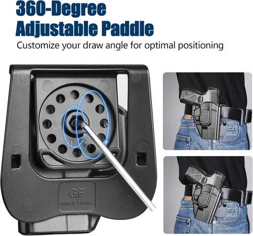 Vista 4 de GUN & FLOWER Paddle OWB Holster for Glock 17/19, Taurus G2C/G3C, 1911 5" No Rail, with Molle Adapter, Index Finger Release, 360° Adjustable Paddle