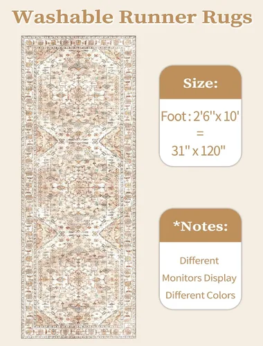 Vista 623 de SERISSA - Tapetes florales vintage, antideslizante, lavable, pequeño, ultrasuave, bohemio, de pelo bajo, para entrada, interiores, habitación