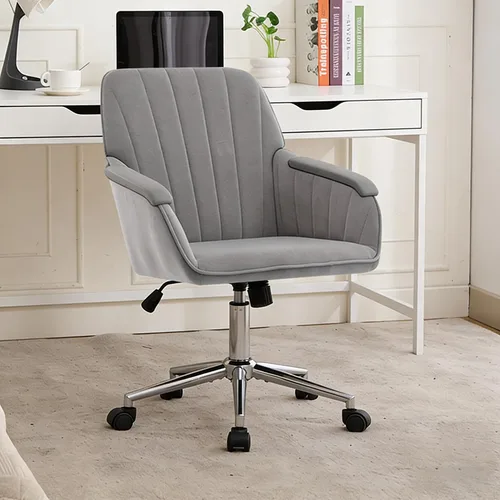 Vista 22 de Silla de escritorio de oficina en casa, cómoda silla de computadora de terciopelo con asiento de respaldo, 300 libras de altura ajustable ergonómica
