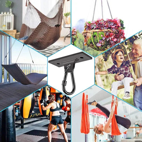 Vista 7 de Dolibest Perchas y soportes para bolsas pesadas, soporte de techo con mosquetón para entrenamiento de fuerza, yoga aéreo y bandas de resistencia