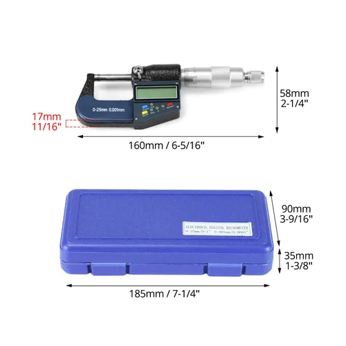 Vista 6 de QWORK Micrómetro exterior digital con punta de carburo, rango de medición de 0-1 pulgada / 0.000-0.984 in, alta precisión ± 0.000 in, pantalla LCD