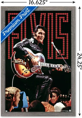 Vista 3 de Trends International Elvis Presley - Póster de pared de concierto 68, 14.72 x 22.37 pulgadas, versión enmarcada de madera de granero Versión