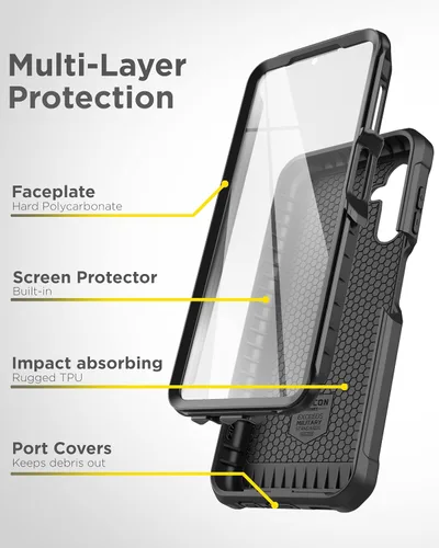 Vista 3 de Falcon - Funda diseñada para Samsung Galaxy A13 5G con protector de pantalla de vidrio templado y funda de clip para cinturón, funda protectora