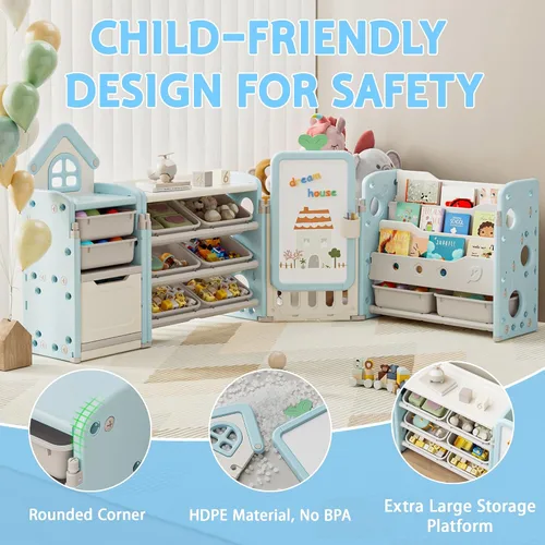 Vista 6 de DEYGIA Organizador plegable de almacenamiento de juguetes para niños con 10 contenedores extraíbles y estantería de 3 niveles, organizador