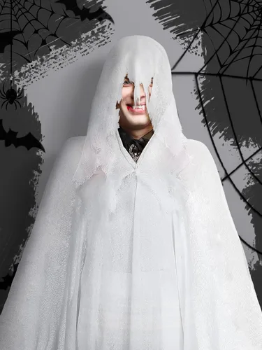 Vista 2 de Fourluoo Capa con capucha de la parca de Halloween para hombres y mujeres Blanco