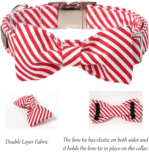 Vista 2 de Lionet Paws Collar Navideño para Perro con Pajarita Duradero Ajustable Hecho a Mano Cómodo Collar de Perro con Pajarita Collar para Gato con Hebilla