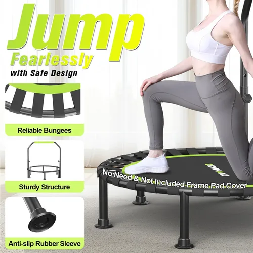 Vista 4 de ZCMHAXJ Mini trampolín plegable, trampolín de rebote de 40 pulgadas/48 pulgadas para adultos y niños, capacidad de 450 libras con barra ajustable