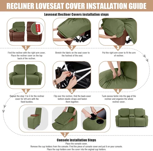Vista 6 de VANSOFY Funda de sofá reclinable con consola central, funda elástica para sofá reclinable de 2 asientos, funda de sofá reclinable de jacquard
