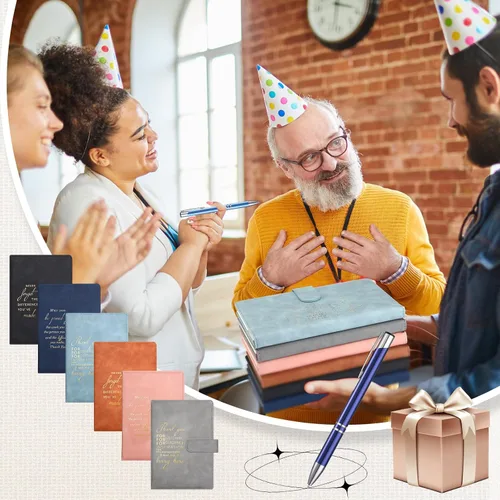 Vista 4 de Ctosree 48 piezas de regalos de agradecimiento a los empleados, diarios de cuero con bolígrafos A5, cuadernos motivacionales A5, juego de regalo