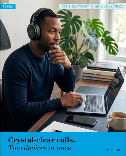 Vista 8 de TREBLAB U5 Auriculares con cancelación activa de ruido sobre la oreja, auriculares inalámbricos Bluetooth 5.3 con micrófono, batería de 65 horas
