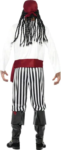 Vista 3 de Smiffy's - Disfraz de hombre pirata con camisa y pantalones para la cabeza y cinturón, Blanco