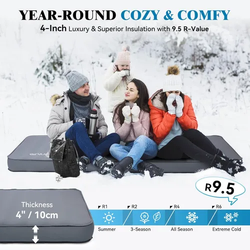 Vista 3 de Hikenture Colchoneta de dormir autoinflable de 4 pulgadas de grosor con valor 9.5 R, colchón de campamento Comfort Plus con saco de bomba