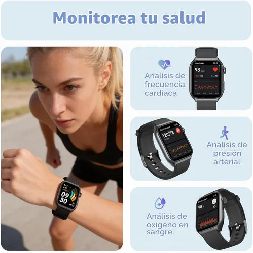 Vista 3 de YMS Reloj inteligente Android para mujer, llamada Bluetooth, compatible con Android e iOS, pantalla HD de 2.0 pulgadas, rastreador de frecuencia
