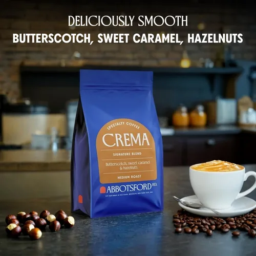 Vista 5 de Café Crema en grano entero, café especial, granos de café de tostado medio, mezcla exclusiva con sabores de caramelo, caramelo dulce y avellana