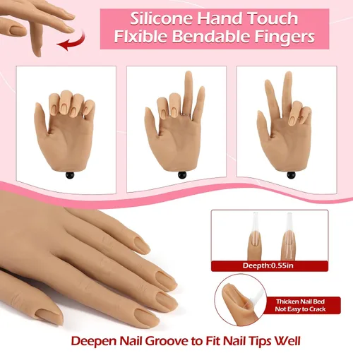 Vista 2 de LIONVISON Mano de práctica para uñas acrílicas: mano de maniquí falsa realista Fake Training Hand with Adjustable Clamp & 240 Coffin Tips - False