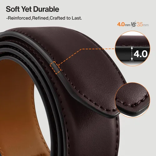 Vista 4 de BULLIANT Cinturón de cuero reversible para hombre, recortable, 1.25 Negro/Café Antiguo1033