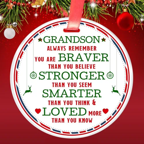 Vista 2 de Elegant Chef Adorno de Navidad para nieto, Always Remember You are Braver Stronger Smarter, regalo inspirador motivacional de la abuela y el abuelo