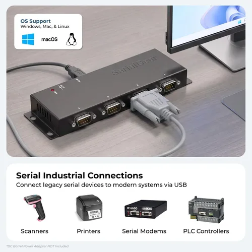 Vista 2 de Adaptador USB a serie DB-9 RS-232 de 4 puertos con chipset FTDI: funciona con sistemas Windows 10, 8, 7, XP y Mac